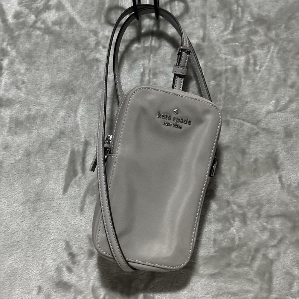 Kate Spade Kitt North South Crossbody Phone Bag In‎ Nimbus Gray Nylon Jacquard